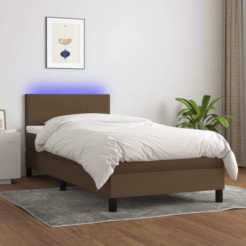 vidaXL Ramsäng med madrass & LED mörkbrun 90x200 cm tyg