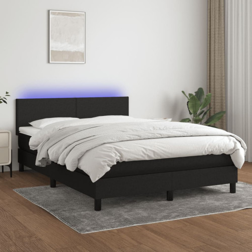 vidaXL Ramsäng med madrass & LED svart 140x200 cm tyg