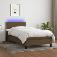 Produktbild för Ramsäng med madrass & LED mörkbrun 90x190 cm tyg