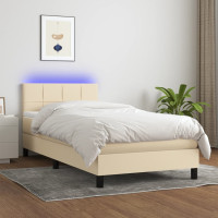 Produktbild för Ramsäng med madrass & LED gräddvit 100x200 cm tyg