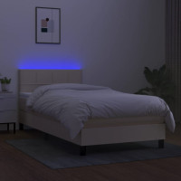 Produktbild för Ramsäng med madrass & LED gräddvit 100x200 cm tyg