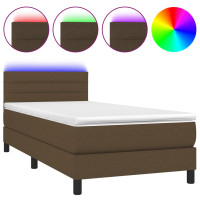 Produktbild för Ramsäng med madrass & LED mörkbrun 80x200 cm tyg