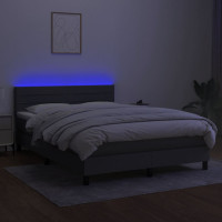 Miniatyr av produktbild för Ramsäng med madrass & LED mörkgrå 140x200 cm tyg