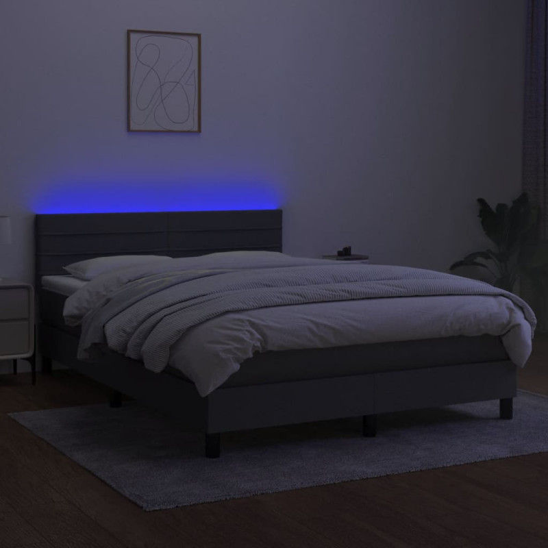 Produktbild för Ramsäng med madrass & LED mörkgrå 140x200 cm tyg