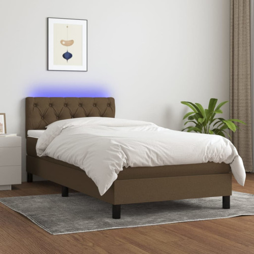 vidaXL Ramsäng med madrass & LED mörkbrun 80x200 cm tyg