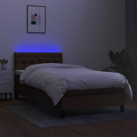 Produktbild för Ramsäng med madrass & LED mörkbrun 80x200 cm tyg