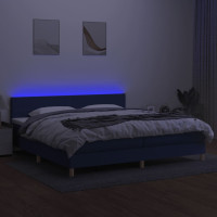 Produktbild för Ramsäng med madrass & LED blå 200x200 cm tyg