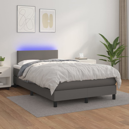 vidaXL Ramsäng med madrass & LED grå 120x200 cm konstläder