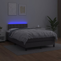 Produktbild för Ramsäng med madrass & LED grå 120x200 cm konstläder