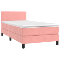 Miniatyr av produktbild för Ramsäng med madrass rosa & LED 100x200 cm sammet