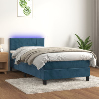 Produktbild för Ramsäng med madrass & LED mörkblå 90x200 cm sammet