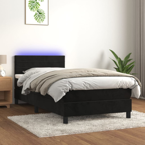 vidaXL Ramsäng med madrass & LED svart 100x200 cm sammet
