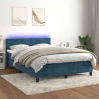 Miniatyr av produktbild för Ramsäng med madrass & LED mörkblå 140x200 cm sammet
