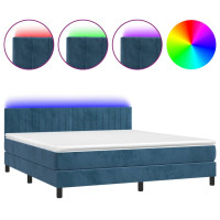 Produktbild för Ramsäng med madrass & LED mörkblå 180x200 cm sammet