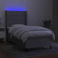 Miniatyr av produktbild för Ramsäng med madrass & LED ljusgrå 90x190 cm tyg