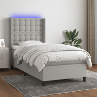 Produktbild för Ramsäng med madrass & LED ljusgrå 90x200 cm tyg