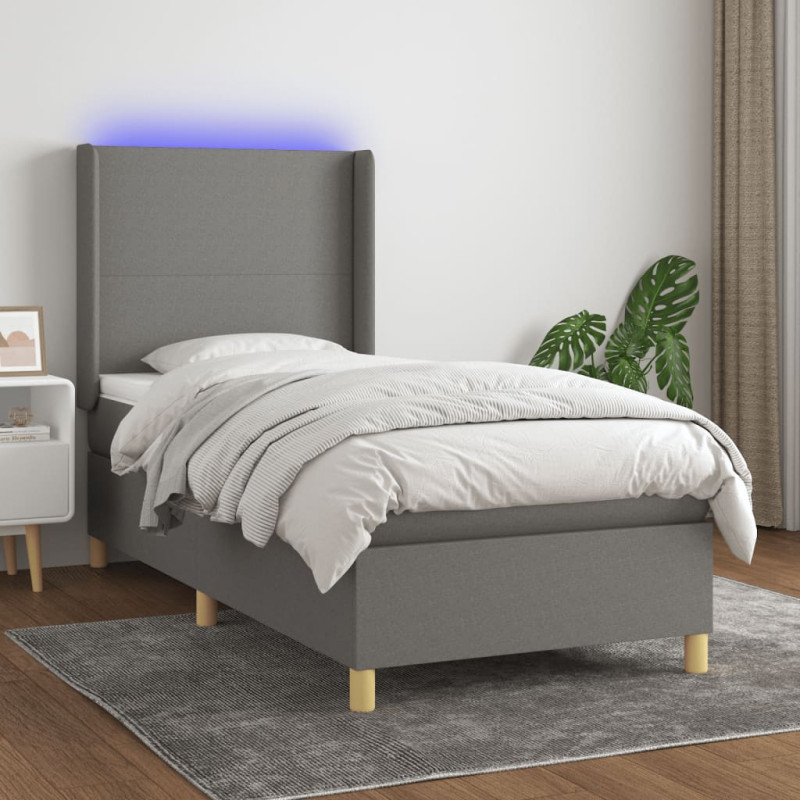 Produktbild för Ramsäng med madrass & LED mörkgrå 80x200 cm tyg