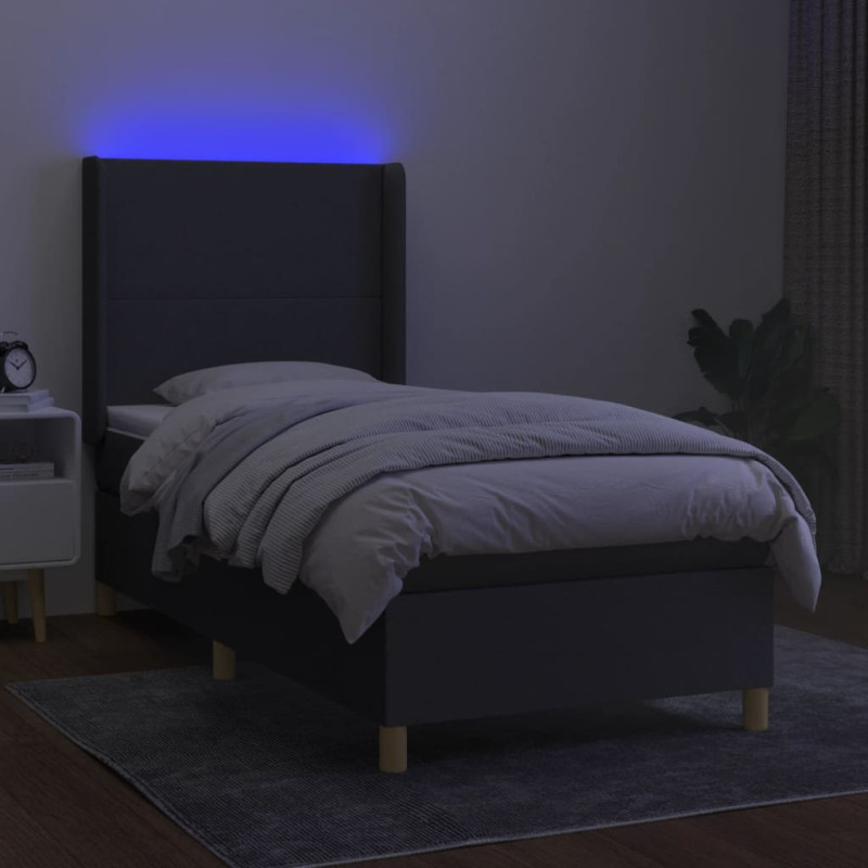 Produktbild för Ramsäng med madrass & LED mörkgrå 80x200 cm tyg