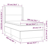 Produktbild för Ramsäng med madrass & LED ljusgrå 90x200 cm tyg