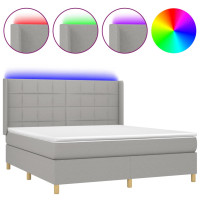 Produktbild för Ramsäng med madrass & LED ljusgrå 160x200 cm tyg