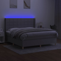 Produktbild för Ramsäng med madrass & LED ljusgrå 160x200 cm tyg