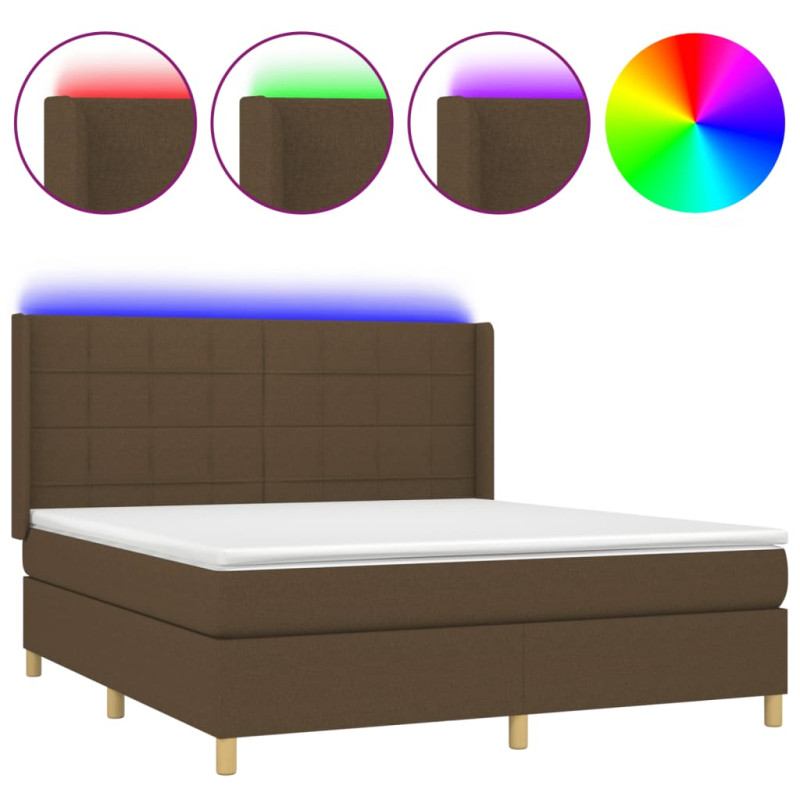 Produktbild för Ramsäng med madrass & LED mörkbrun 180x200 cm tyg