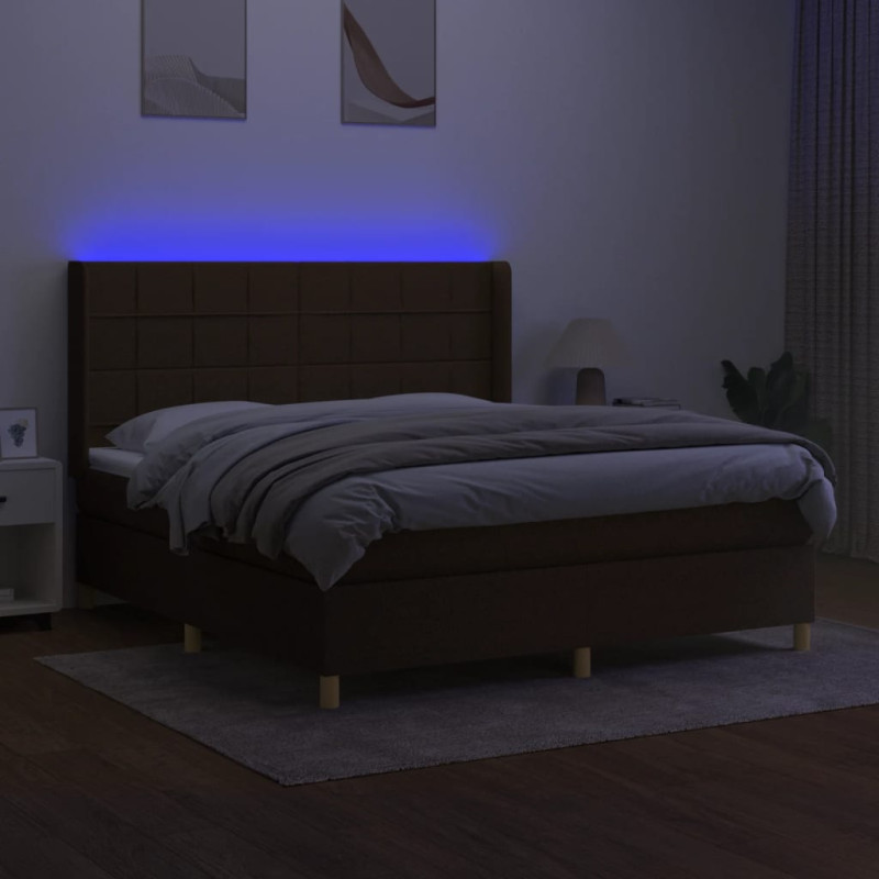 Produktbild för Ramsäng med madrass & LED mörkbrun 180x200 cm tyg