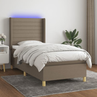 Produktbild för Ramsäng med madrass & LED taupe 80x200 cm tyg