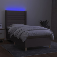 Produktbild för Ramsäng med madrass & LED taupe 80x200 cm tyg