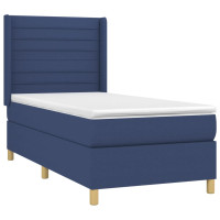 Produktbild för Ramsäng med madrass & LED blå 90x200 cm tyg