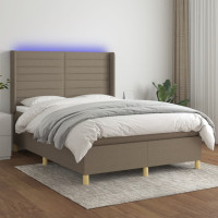 Produktbild för Ramsäng med madrass & LED taupe 140x200 cm tyg