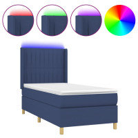 Produktbild för Ramsäng med madrass & LED blå 90x200 cm tyg