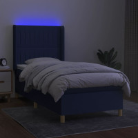 Produktbild för Ramsäng med madrass & LED blå 90x200 cm tyg