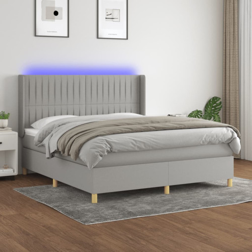 vidaXL Ramsäng med madrass & LED ljusgrå 180x200 cm tyg