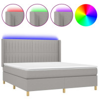 Produktbild för Ramsäng med madrass & LED ljusgrå 180x200 cm tyg