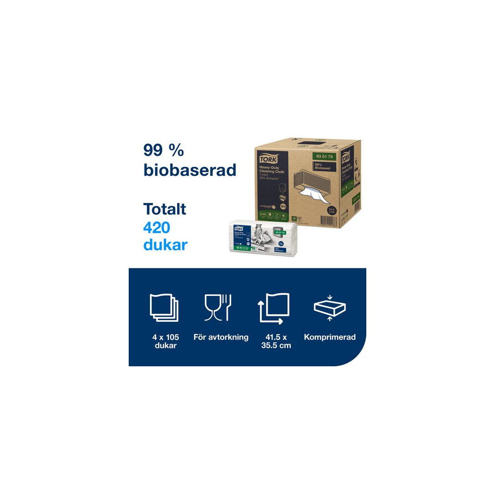 Produktbild för Rengöringsduk TORK W4 Kraftig Bio 105/fp
