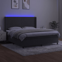Produktbild för Ramsäng med madrass & LED mörkgrå 160x200 cm sammet