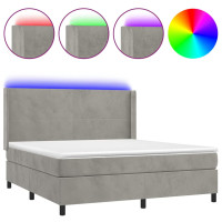 Produktbild för Ramsäng med madrass & LED ljusgrå 180x200 cm sammet
