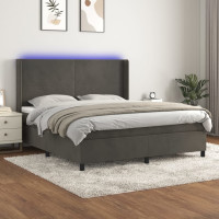 Produktbild för Ramsäng med madrass & LED mörkgrå 180x200 cm sammet