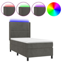 Produktbild för Ramsäng med madrass & LED mörkgrå 90x190 cm sammet