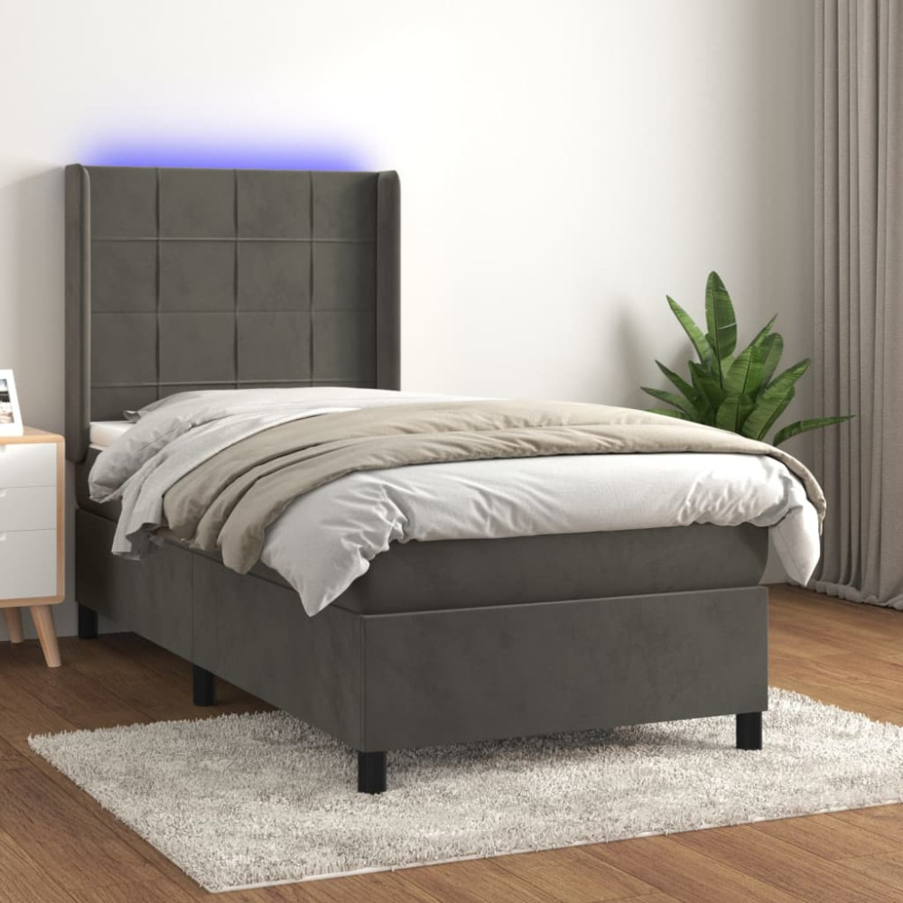 Produktbild för Ramsäng med madrass & LED mörkgrå 80x200 cm sammet