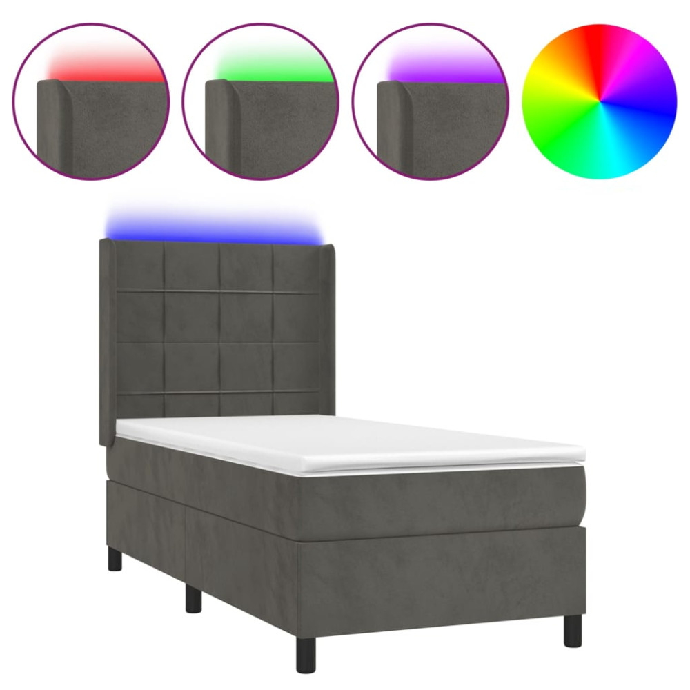 Produktbild för Ramsäng med madrass & LED mörkgrå 80x200 cm sammet