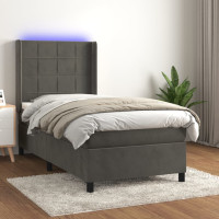Produktbild för Ramsäng med madrass & LED mörkgrå 90x200 cm sammet