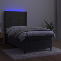Produktbild för Ramsäng med madrass & LED mörkgrå 90x200 cm sammet
