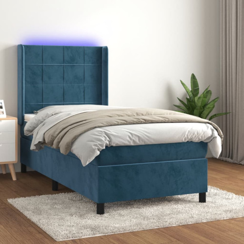 vidaXL Ramsäng med madrass & LED mörkblå 90x200 cm sammet