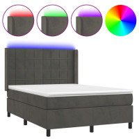 Produktbild för Ramsäng med madrass & LED mörkgrå 140x190 cm sammet