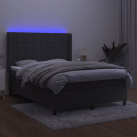 Produktbild för Ramsäng med madrass & LED mörkgrå 140x190 cm sammet