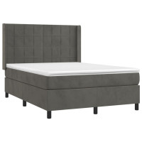 Produktbild för Ramsäng med madrass & LED mörkgrå 140x190 cm sammet