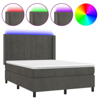 Produktbild för Ramsäng med madrass & LED mörkgrå 140x200 cm sammet