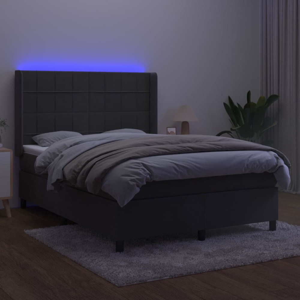 Produktbild för Ramsäng med madrass & LED mörkgrå 140x200 cm sammet